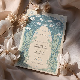Convites Vintage Salva a Data Teal Blue White Cream