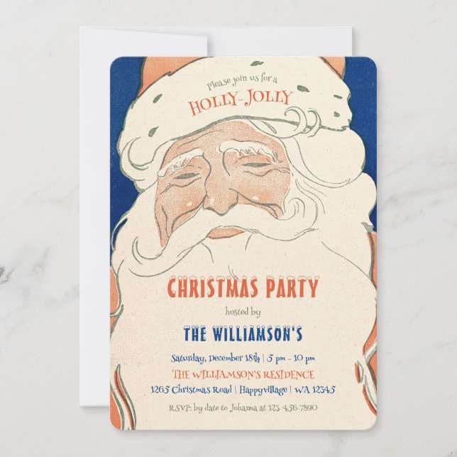 Convites Vintage Santa Christmas Party Invitation (Frente)