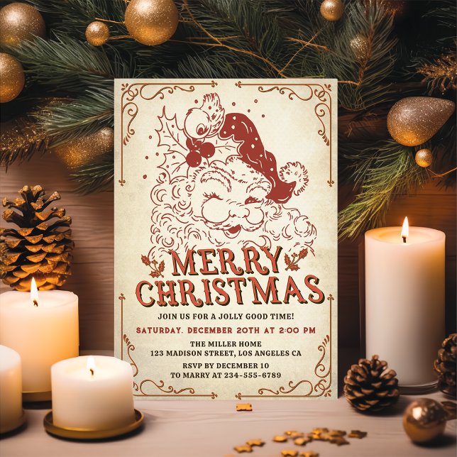 Convites Vintage Santa Claus Feliz Festa de Natal (Criador carregado)