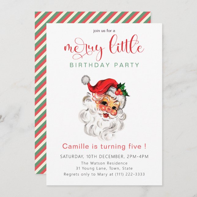 Convites  Vintage Santa Holiday Birthday (Frente/Verso)