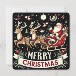 Convites Vintage Santa & Reindeer Starry Night Christmas