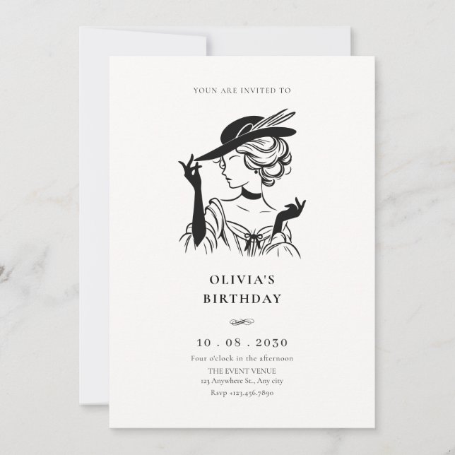 Convites Vintage Sassassy Lady elegante aniversário (Frente)