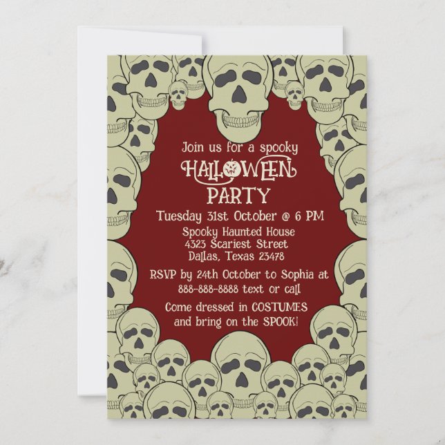 Convites Vintage Scary Skull Halloween Party (Frente)