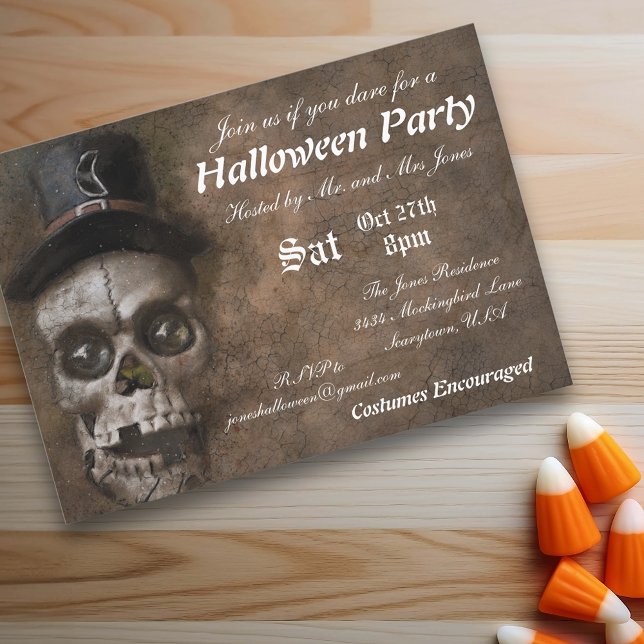 Convites Vintage Scary Skull Halloween Party (Criador carregado)