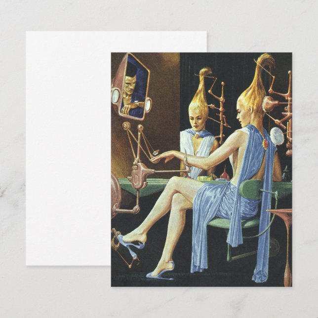 Convites Vintage Science Ficty Beleza Salon Manicures (Frente/Verso)