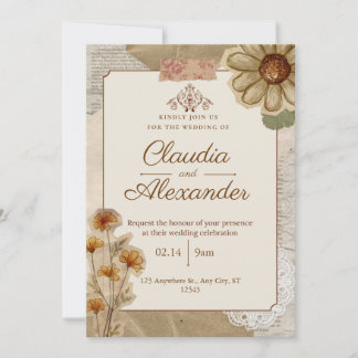 Convites Vintage Scrapbook Botanical Wedding Invitation