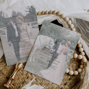 Convites Vintage Script Faded Photo Front and Back Weds (Fr