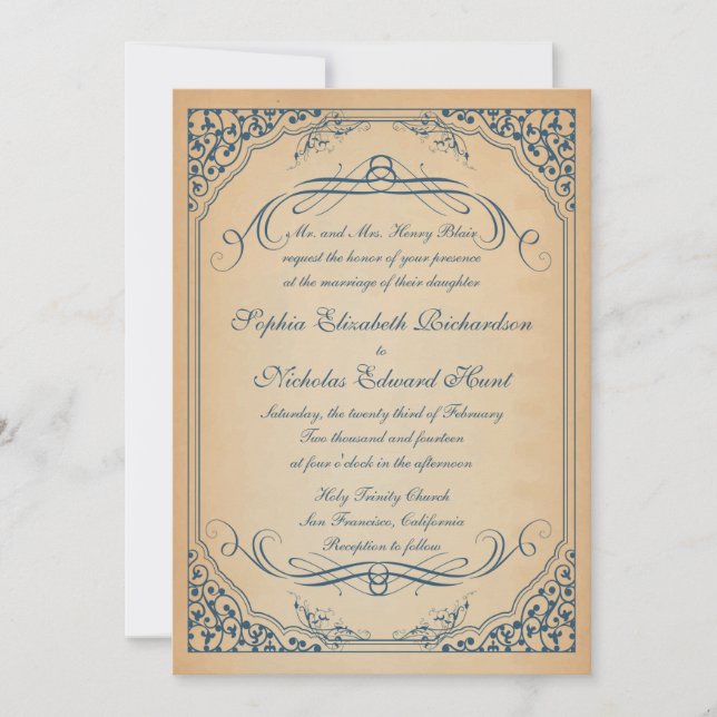 Convites Vintage Scrolls Frame Wedding (Frente)