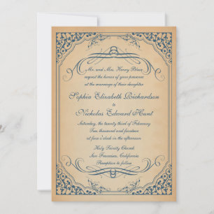 Convites Vintage Scrolls Frame Wedding