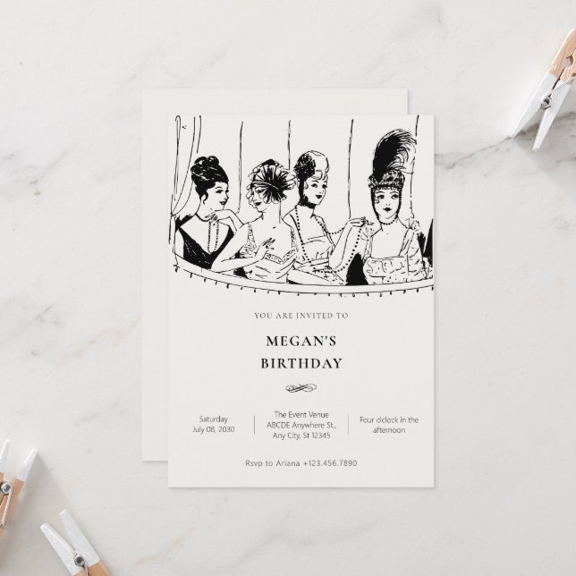Convites Vintage, senhoras elegantes aniversários (Frente/Verso In Situ)