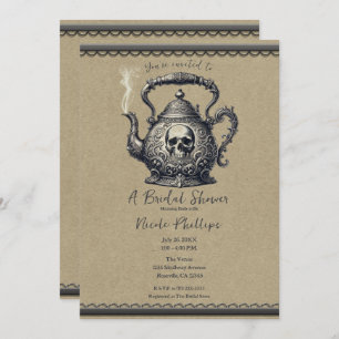 Convites Vintage Silver Skull Chettle Chá de panela