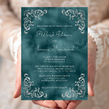 Vintage Silver Teal Blue Watercolor Casamento