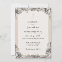 Vintage Simple Floral Christian Cross Casamento