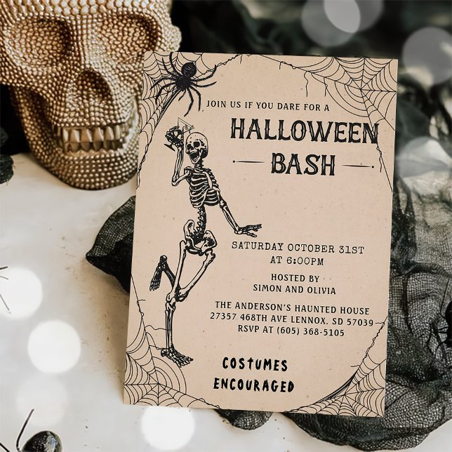 Convites Vintage Skeleton Adulto Festa de Halloween Bash (Criador carregado)
