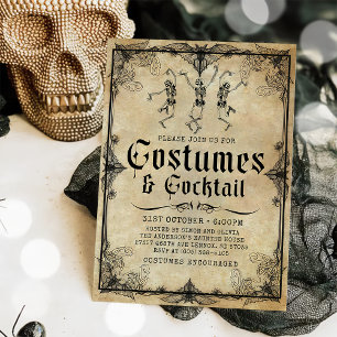 Convites Vintage Skeleton Costumes & Cocktail Halloween