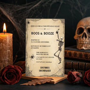 Convites Vintage Skeleton e Booze Festa de Halloween Adulto