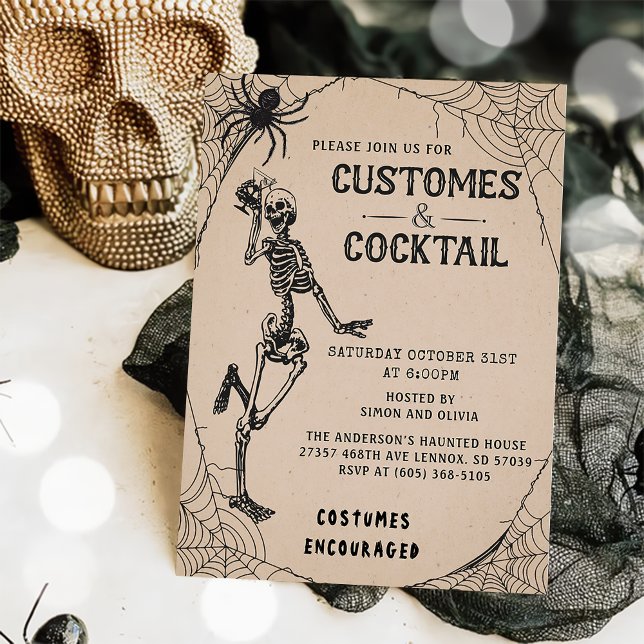 Convites Vintage Skeleton Halloween Costumes & Coctail (Criador carregado)