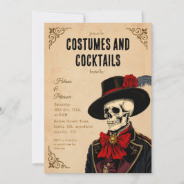 Convites Vintage Skeleton Halloween Costumes e Cocktails