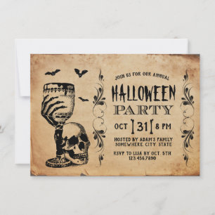 Convites Vintage Skull Bats Festa de Halloween
