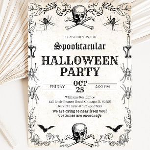 Convites Vintage Skull Halloween Aniversário