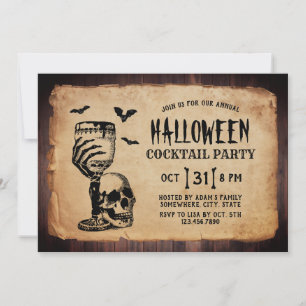 Convites Vintage Skull Halloween Cocktail Party