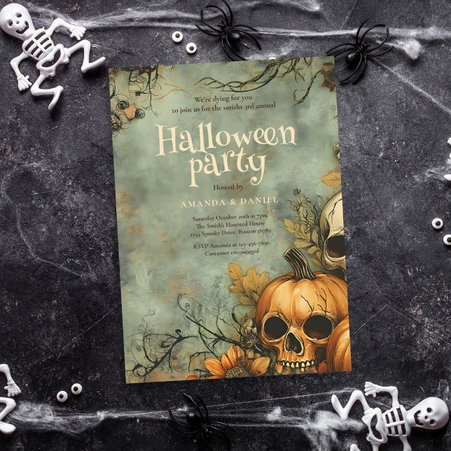Convites Vintage Skull Halloween Party (Criador carregado)