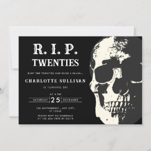 Convites Vintage Skull Rip 20s Black aniversário de 30 anos
