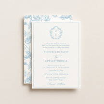 Vintage Sky Blue Crest Monograma Casamento