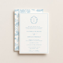 Convites Vintage Sky Blue Crest Monograma Casamento