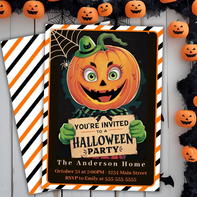 Convites Vintage Spookin Man Halloween Party (Vintage Spooky Pumpkin Man Halloween Party Invitation)