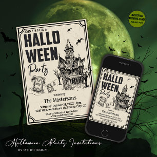 Convites Vintage Spooky Graveyard Halloween