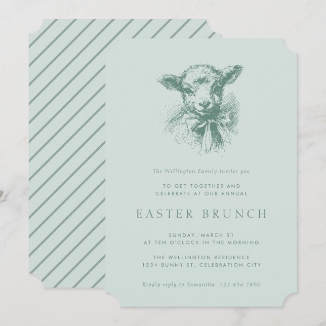 Convites Vintage Spring Lamb Elegant Easter Brunch (Frente/Verso)