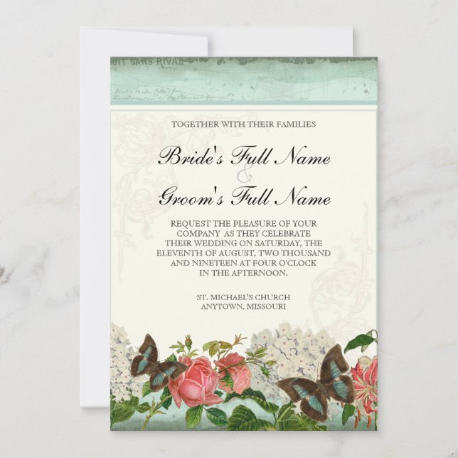 Convites Vintage Stargazer Lily Rosa Butterfly n Hydrangea (Frente)