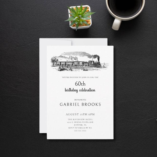 Convites Vintage Steam Train 60ª Festa de aniversário (Criador carregado)