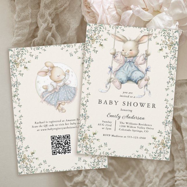 Convites Vintage Storybook Bunny Baby Shower Invitation (Available in both printed and instant download formats.)