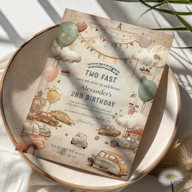 Convites Vintage Storybook Car Two Fast Birthday (Criador carregado)