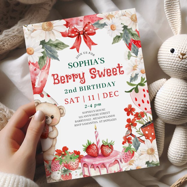 Convites Vintage Strawberry Berry Sweet 2nd Birthday (Criador carregado)