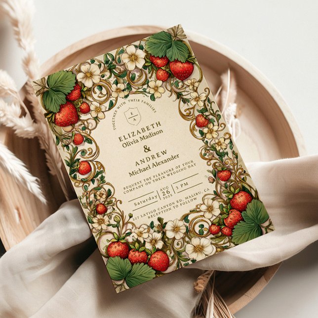 Convites Vintage Strawberry Garden Wedding (Criador carregado)