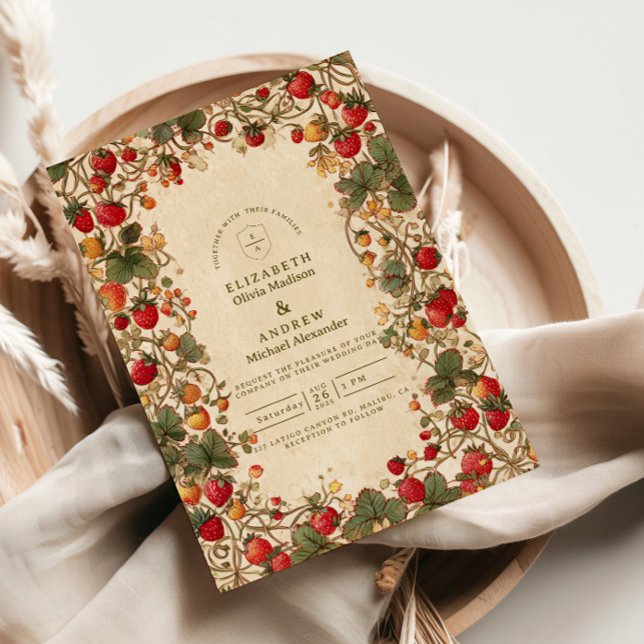 Convites Vintage Strawberry Garden Wedding (Criador carregado)