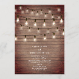 Convites Vintage String Lightbulbs Casamento de Madeira