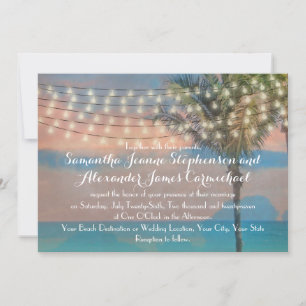 Convites Vintage String Lights Sunset Beach Casamento
