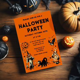Convites Vintage Style Black and Orange Halloween Party