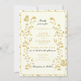 Convites Vintage style Dourado e Cream Floral Wedes