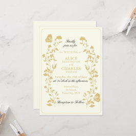Convites Vintage style Dourado e Cream Floral Wedes