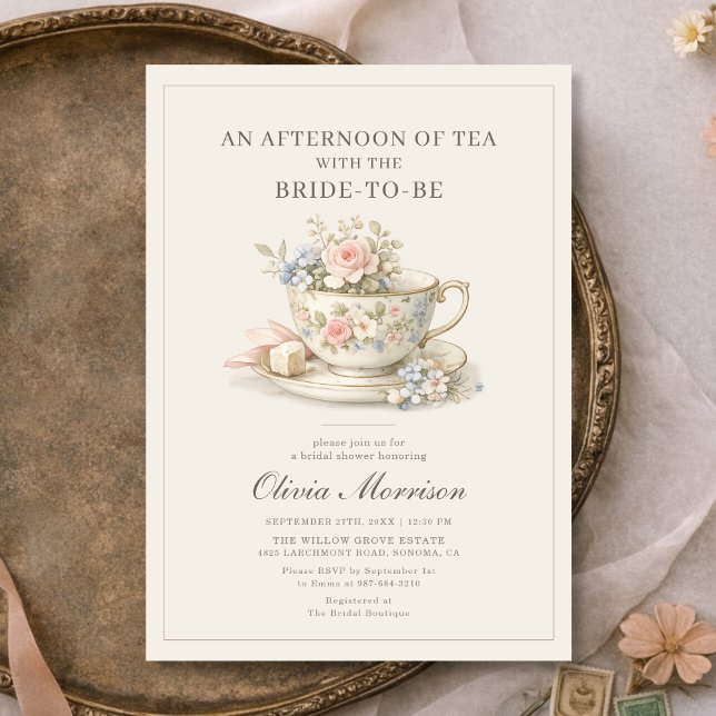 Convites Vintage Style Tea Party Bridal Shower (Criador carregado)