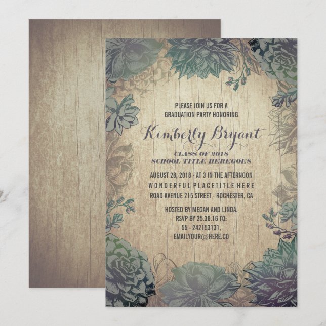 Convites Vintage Succulta Festa de formatura Rústica De Mad (Frente/Verso)