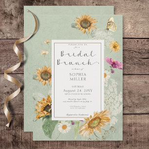 Convites Vintage Summer Sunflower Green Bridal Brunch