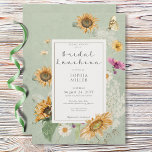 Convites Vintage Summer Sunflower Green Bridal Luncheon<br><div class="desc">Este design de almoço de chá de panela apresenta um belo quadro de girassóis de cor aquática macia e outros florais de verão em um fundo verde macio aflita. É romântico com um toque de safra. Criado pela imprensa simplesmente de farmácia.</div>