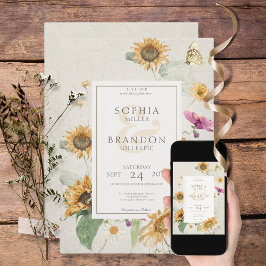 Convites Vintage Summer Sunflower Wedding