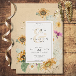 Convites Vintage Summer Sunflower Wedding